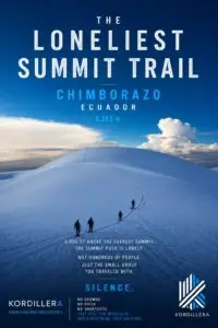 Mountaineers ascending the summit trail on Chimborazo volcano in Ecuador during a high-altitude expedition.