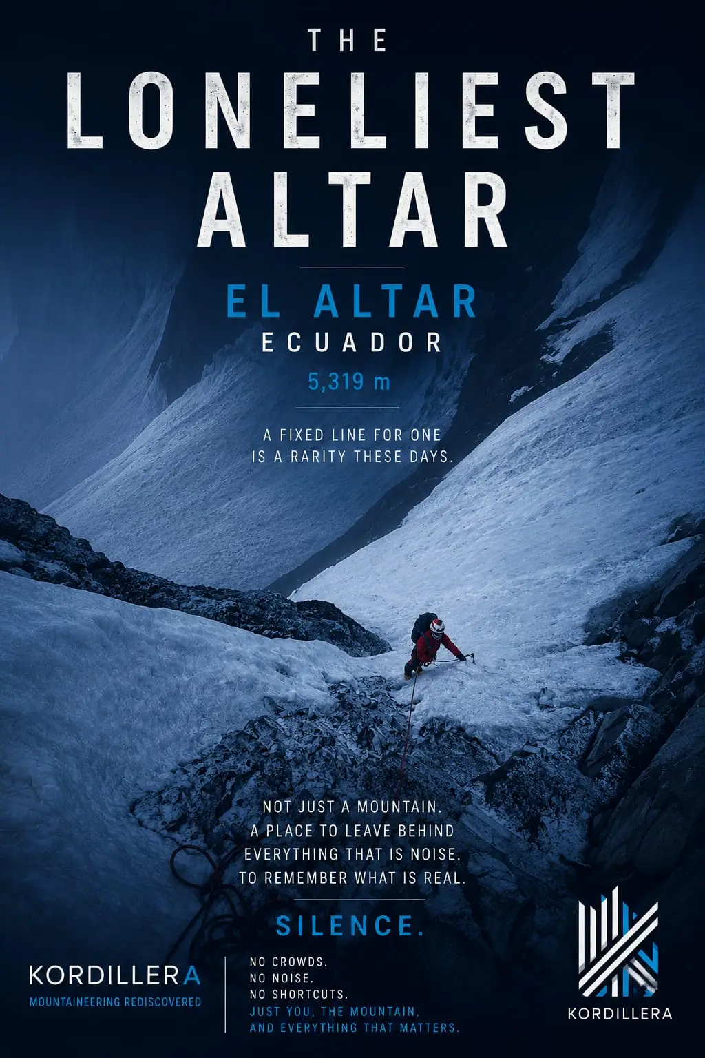 Climbers ascending the icy slopes of El Altar volcano in Ecuador.