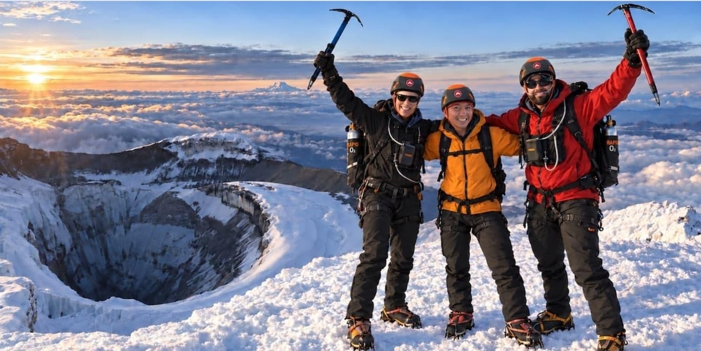 Climbers on the summit of Cotopaxi