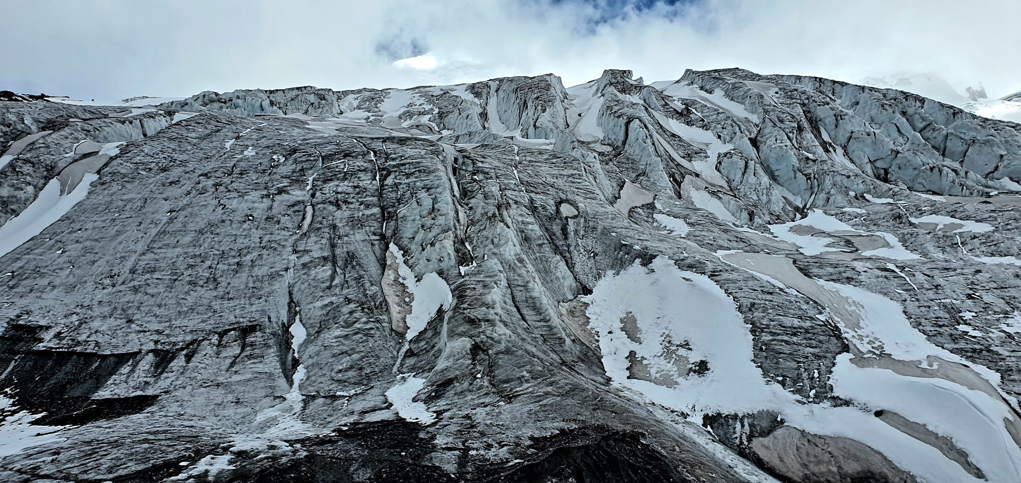 Crevasses and route-finding terrain on an Andean glacier